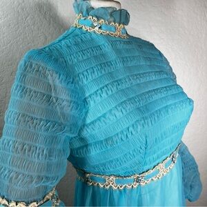 Vintage 1960’s Chiffon Baby Blue Balloon Sleeves Union Made Dress Size Small